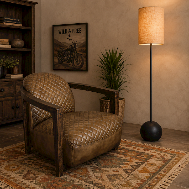 LEATHER & WOODEN ARM CHAIR 72x91x75cm